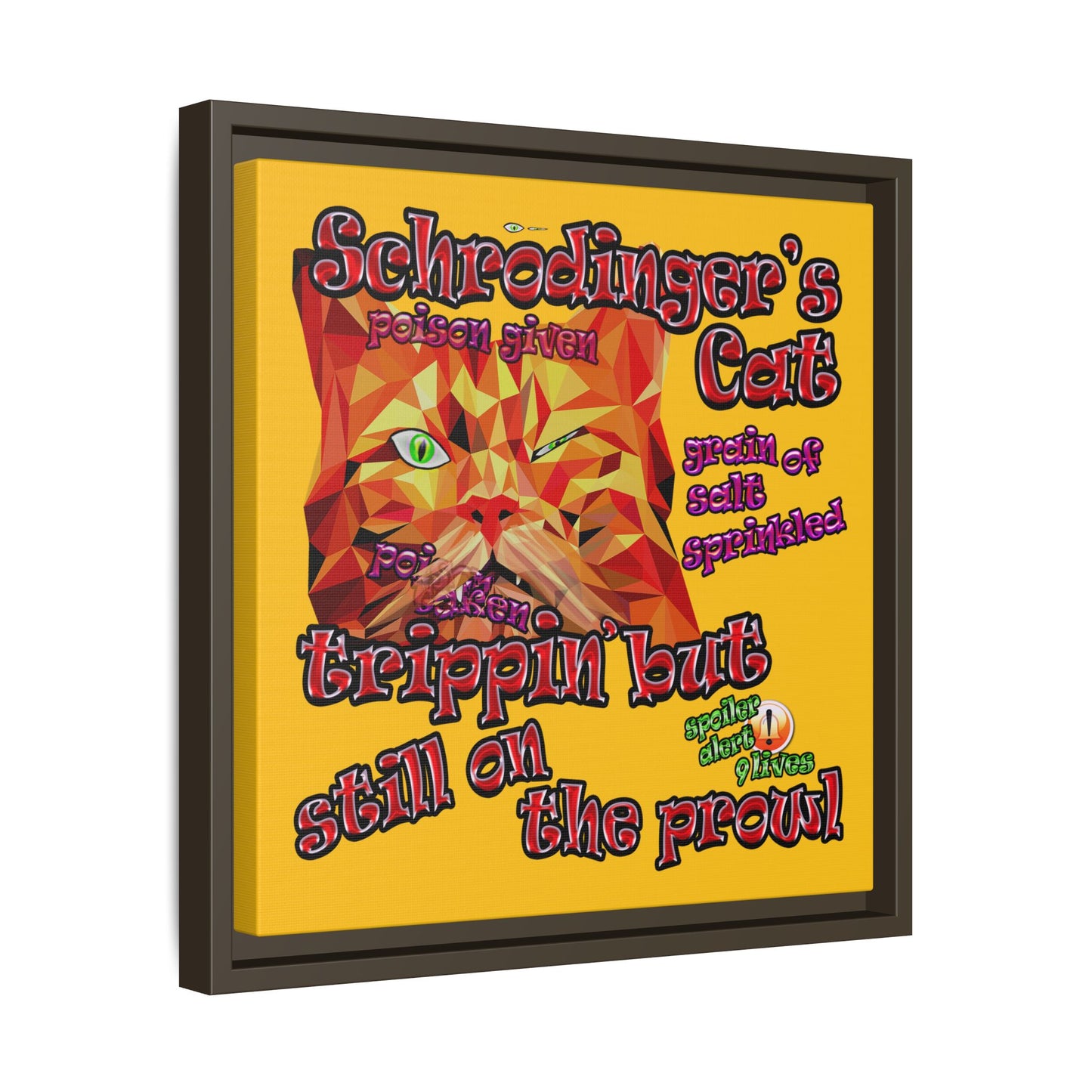 schrodinger's cat - framed canvas art (yellow)