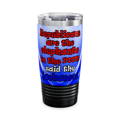 donkeys and elephants - Ringneck Tumbler, 20oz (blue-white wave)