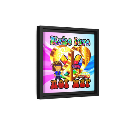 love peace - framed canvas art (light blue-pink wave)