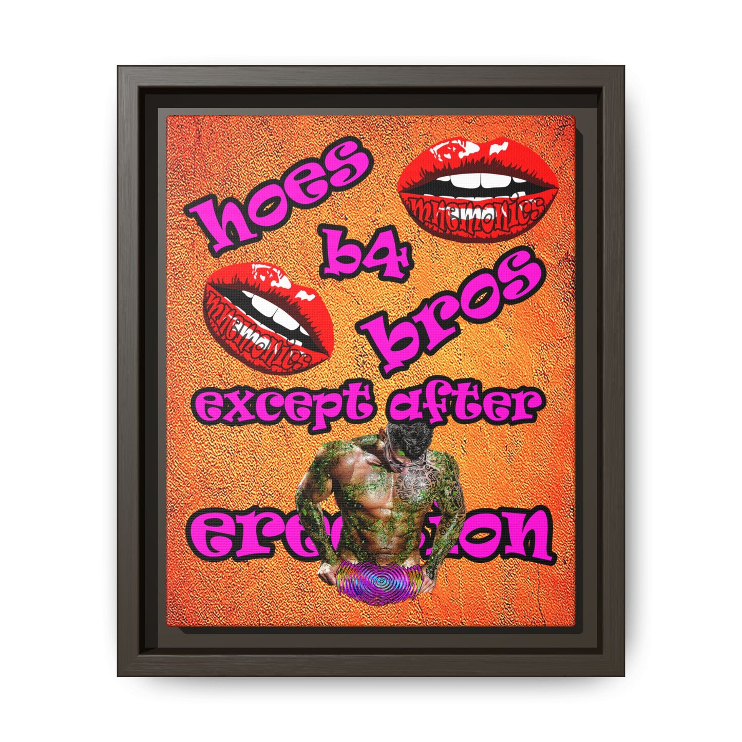 hoes b4 bros - framed canvas art (burnt orange)