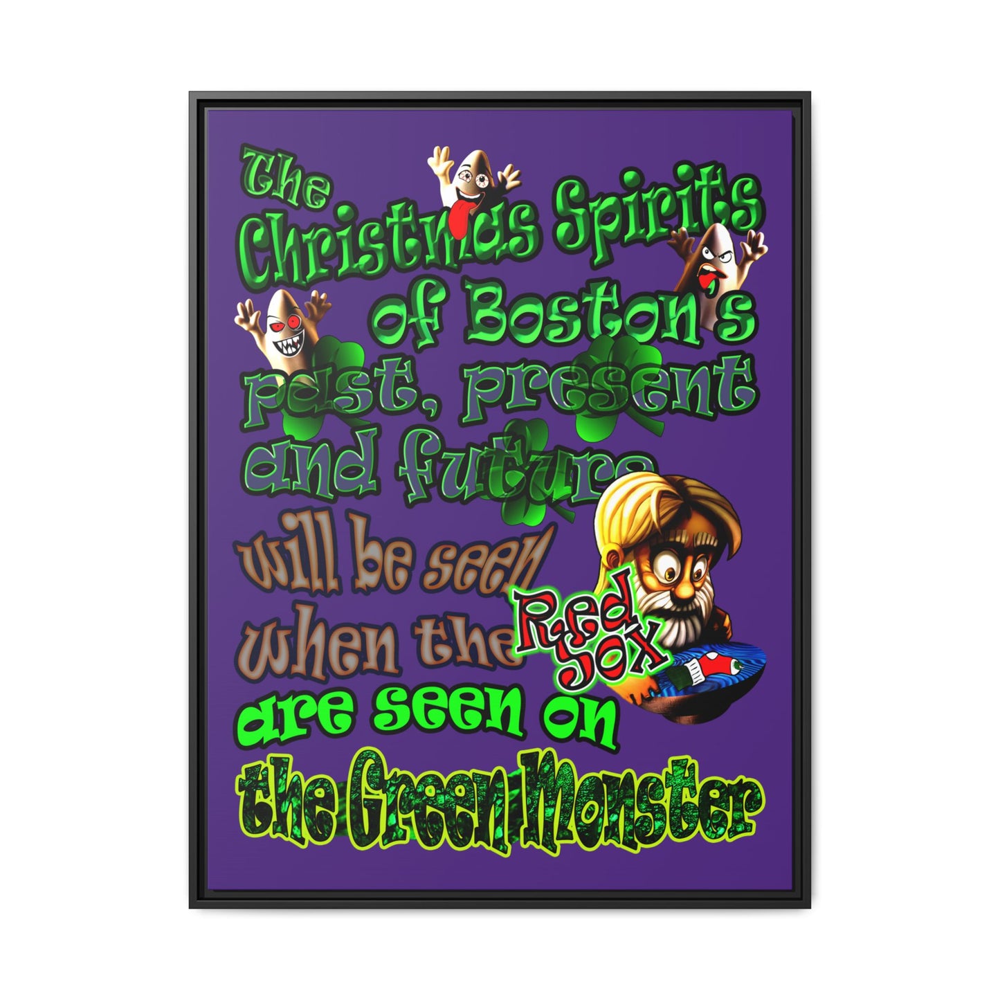 christmas spirits of boston - framed canvas art (purple)