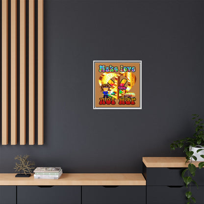 love peace - framed canvas art (light brown)