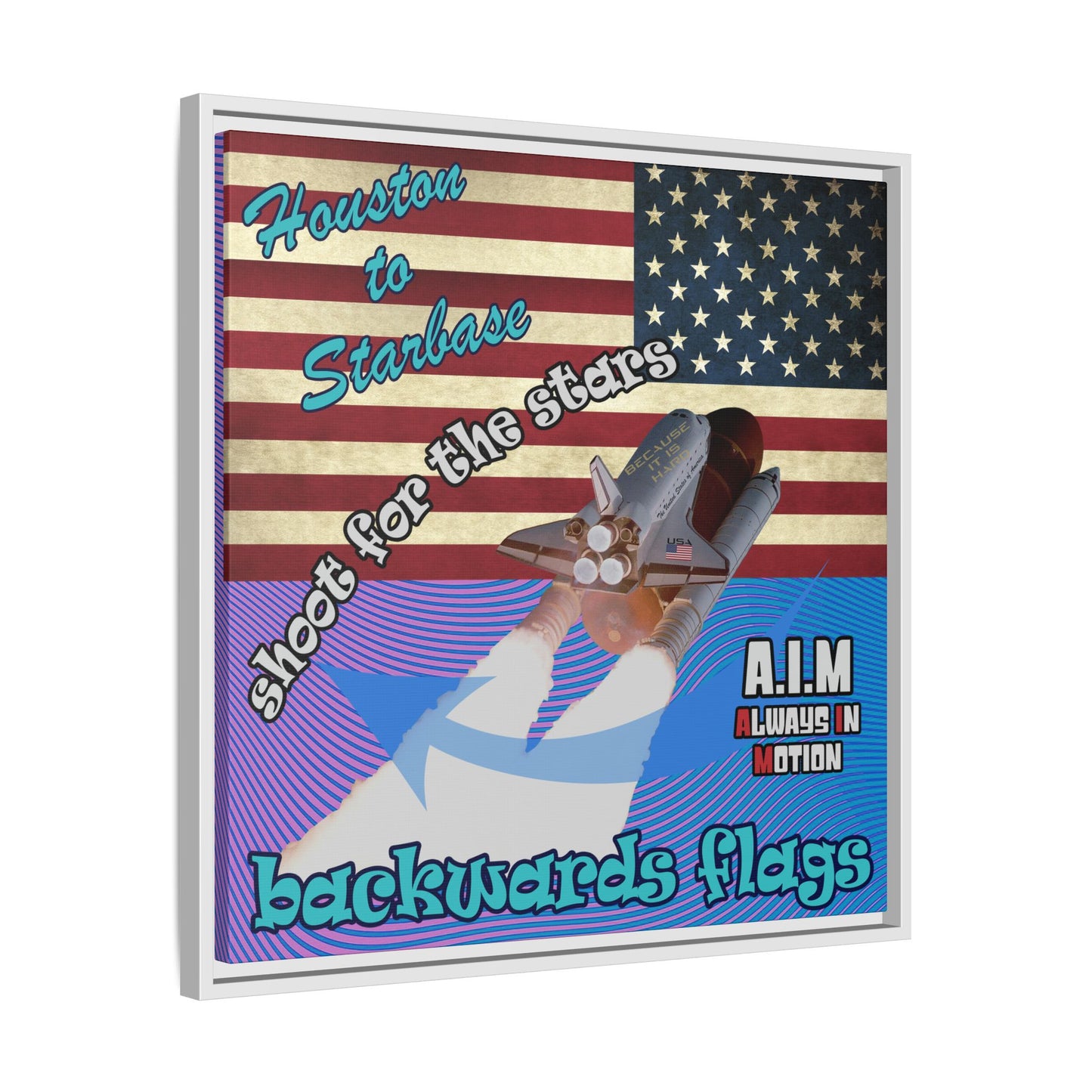 shoot for the stars - framed canvas art (light blue-purple wave)