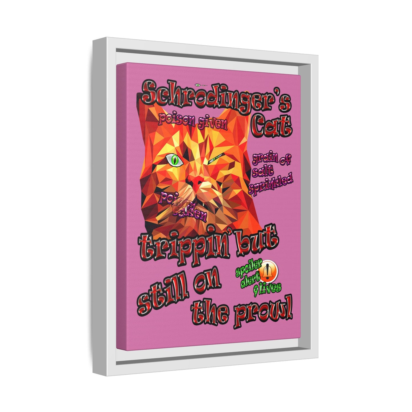 schrodinger's cat - framed canvas art (light pink)
