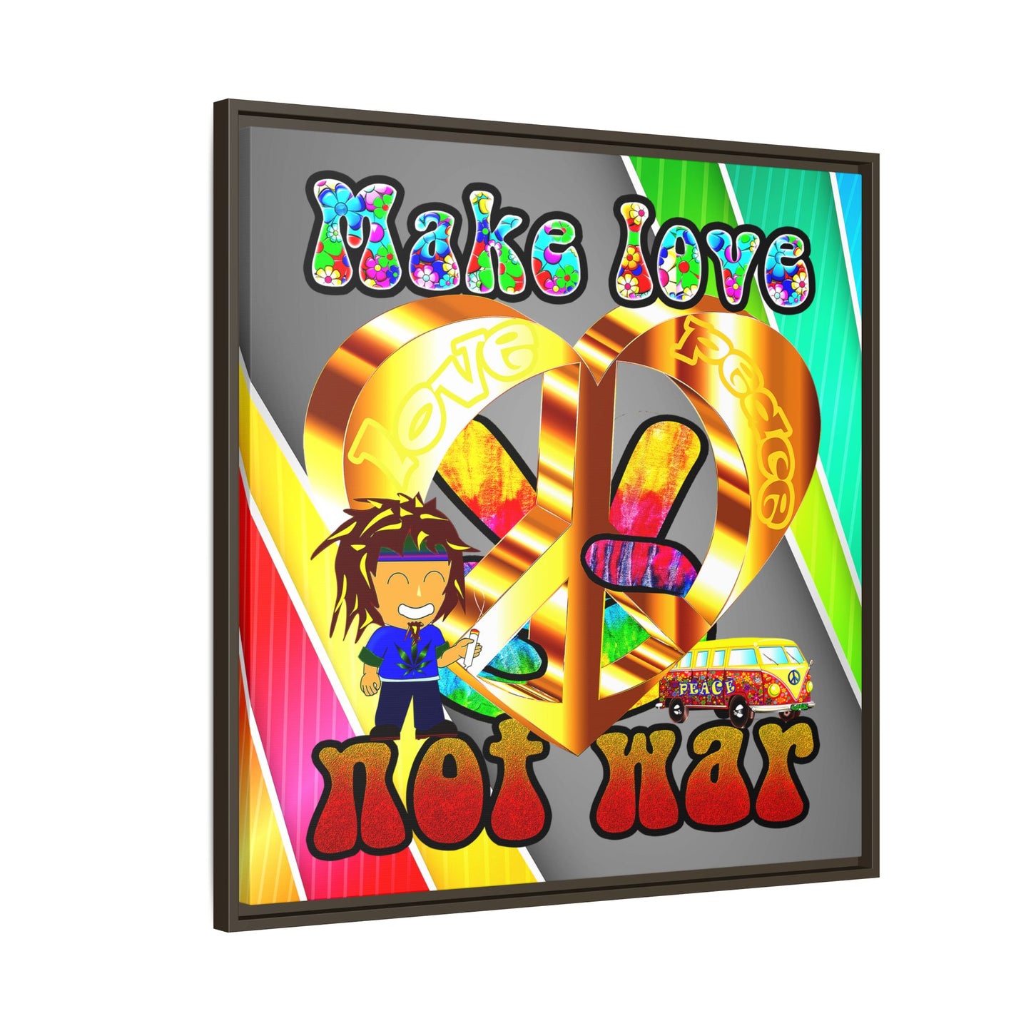 love peace - framed canvas art (rainbow split)