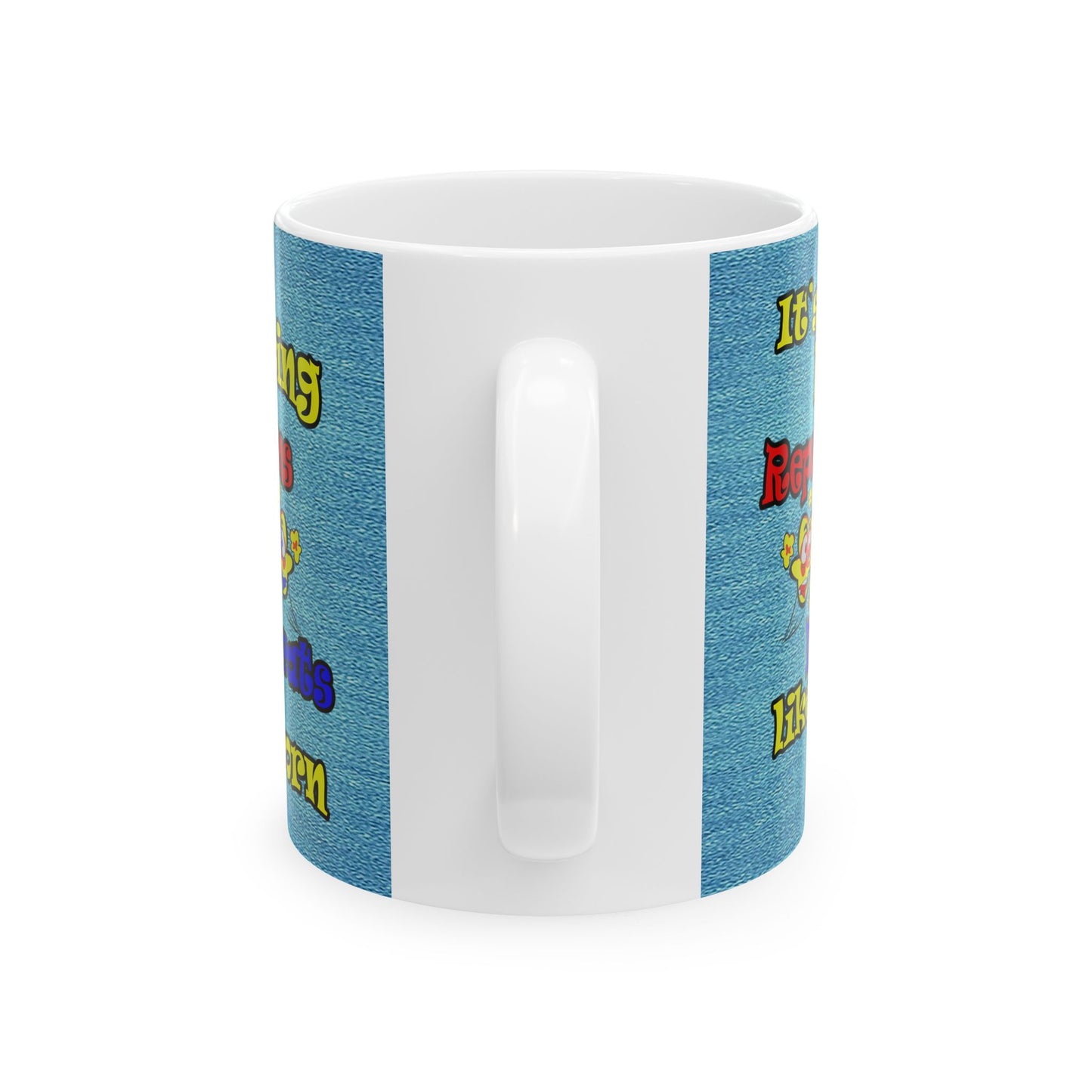 popping like popcorn - White Mug (faded dark blue)