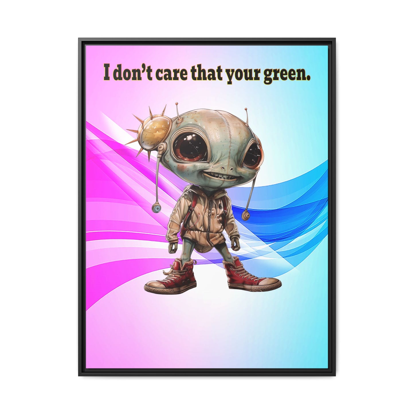 I don't care that your green - framed canvas art (light blue-pink wave)