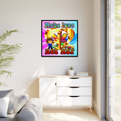 love peace - framed canvas art (light blue-pink wave)