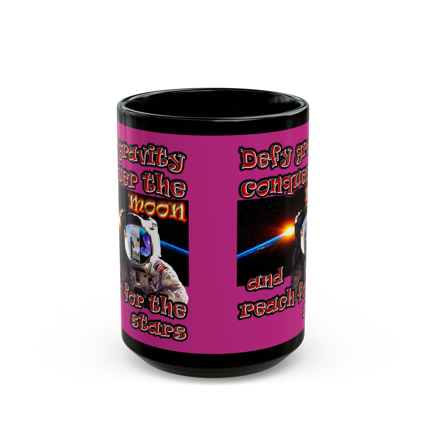 defy conquer reach - Black Mug (pink)