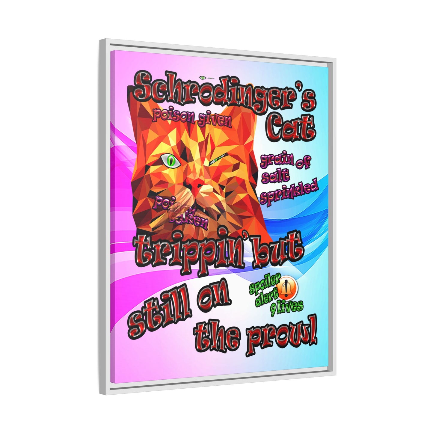 schrodinger's cat - framed canvas art (light blue-pink wave)