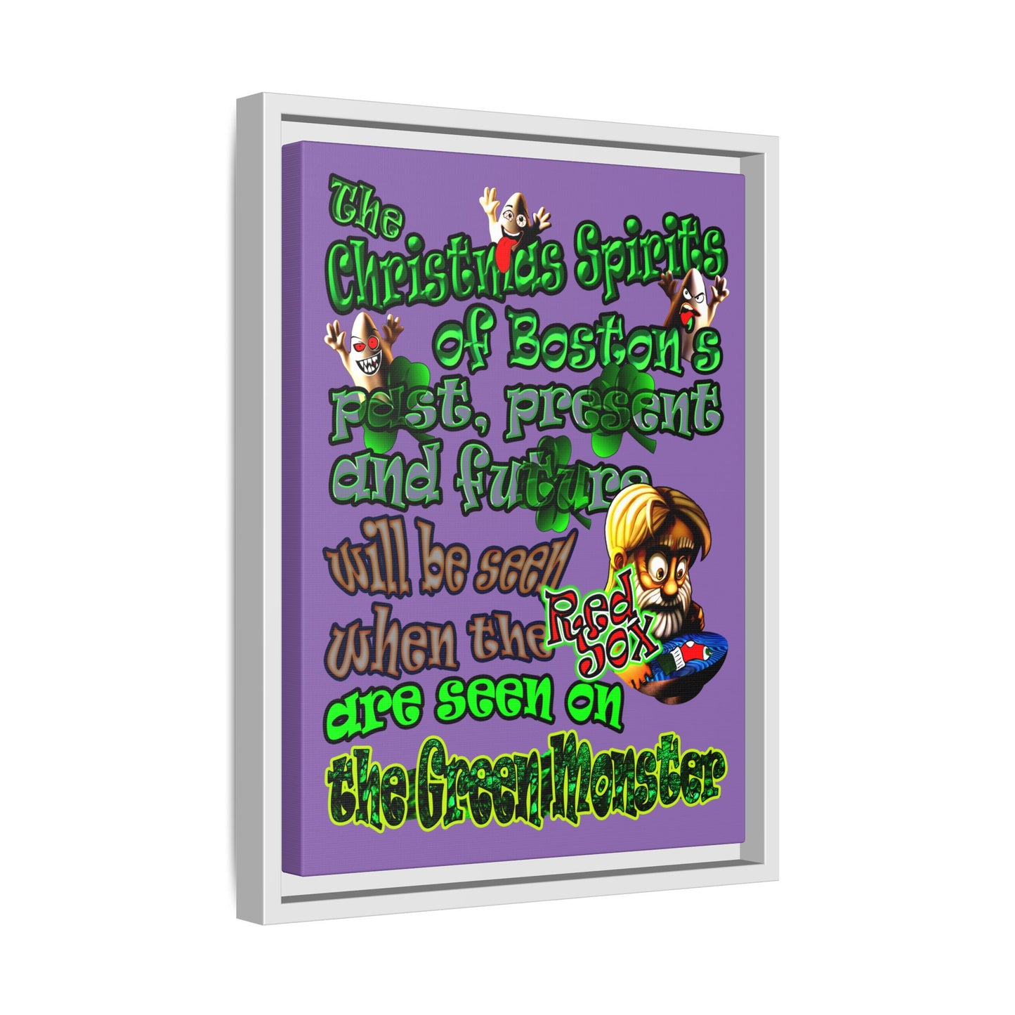 christmas spirits of boston - framed canvas art (light purple)