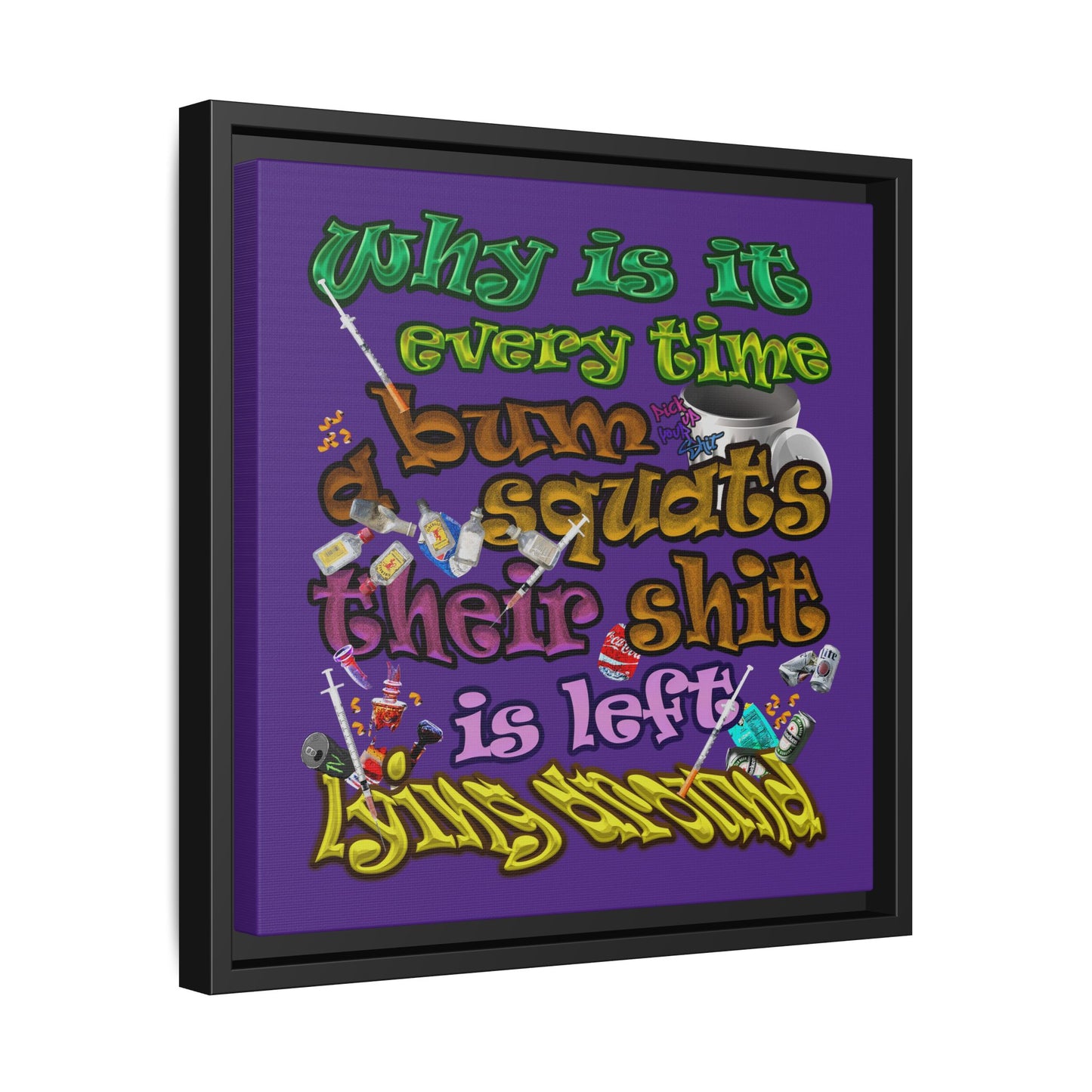 the bum's shit - framed canvas art (purple)