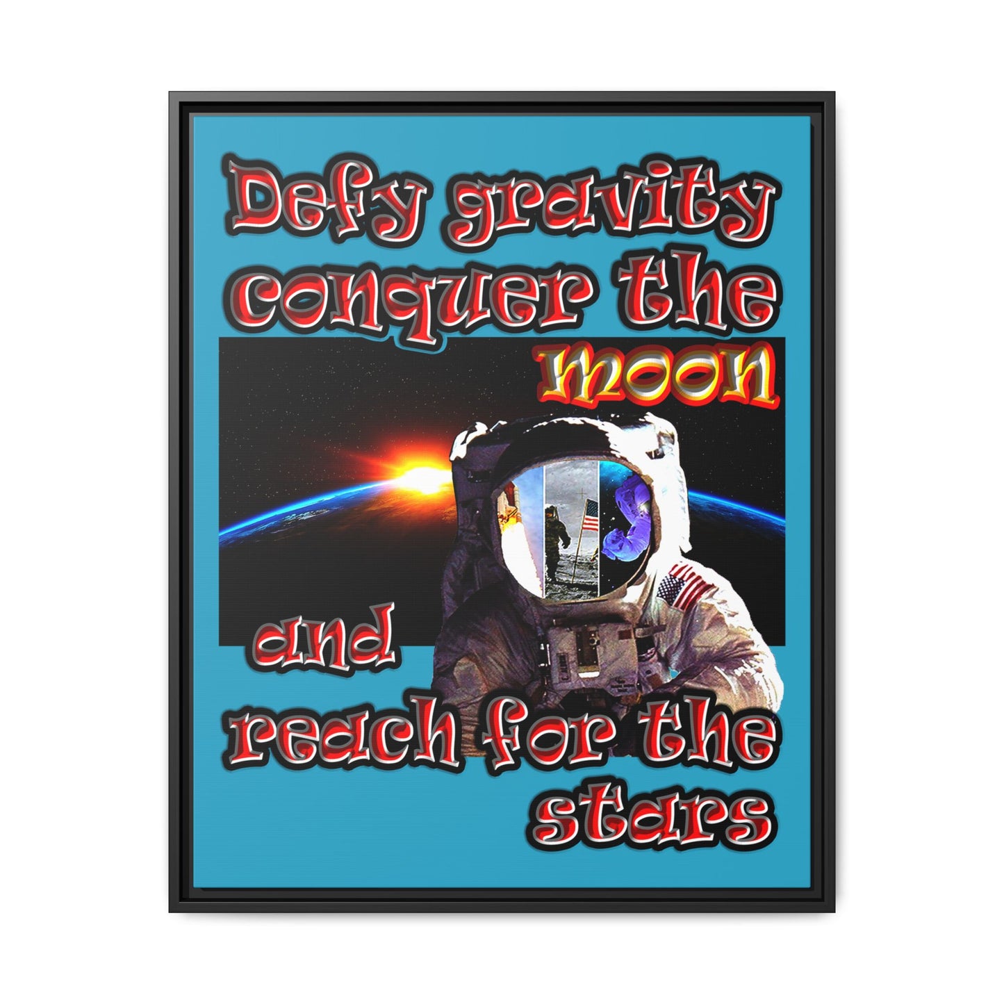 defy conquer reach - framed canvas art (turquoise)