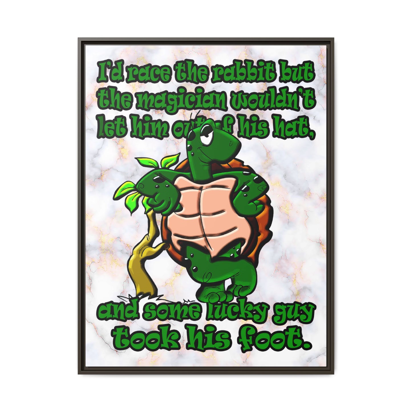 turtle race - framed canvas art (white marble)