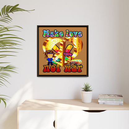 love peace - framed canvas art (light brown)