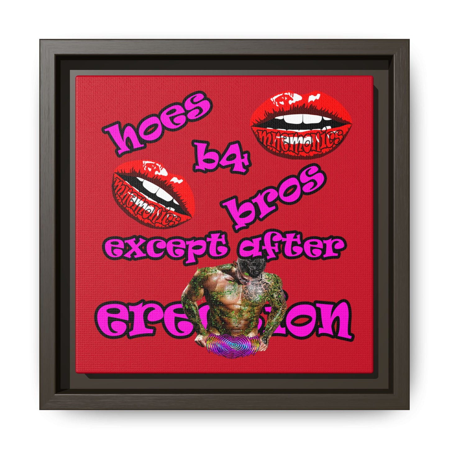 hoes b4 bros - framed canvas art (dark red)