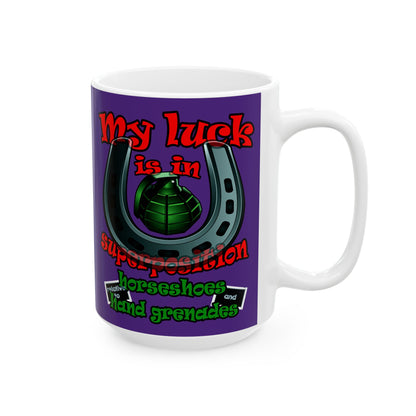 my luck - White Mug (purple)