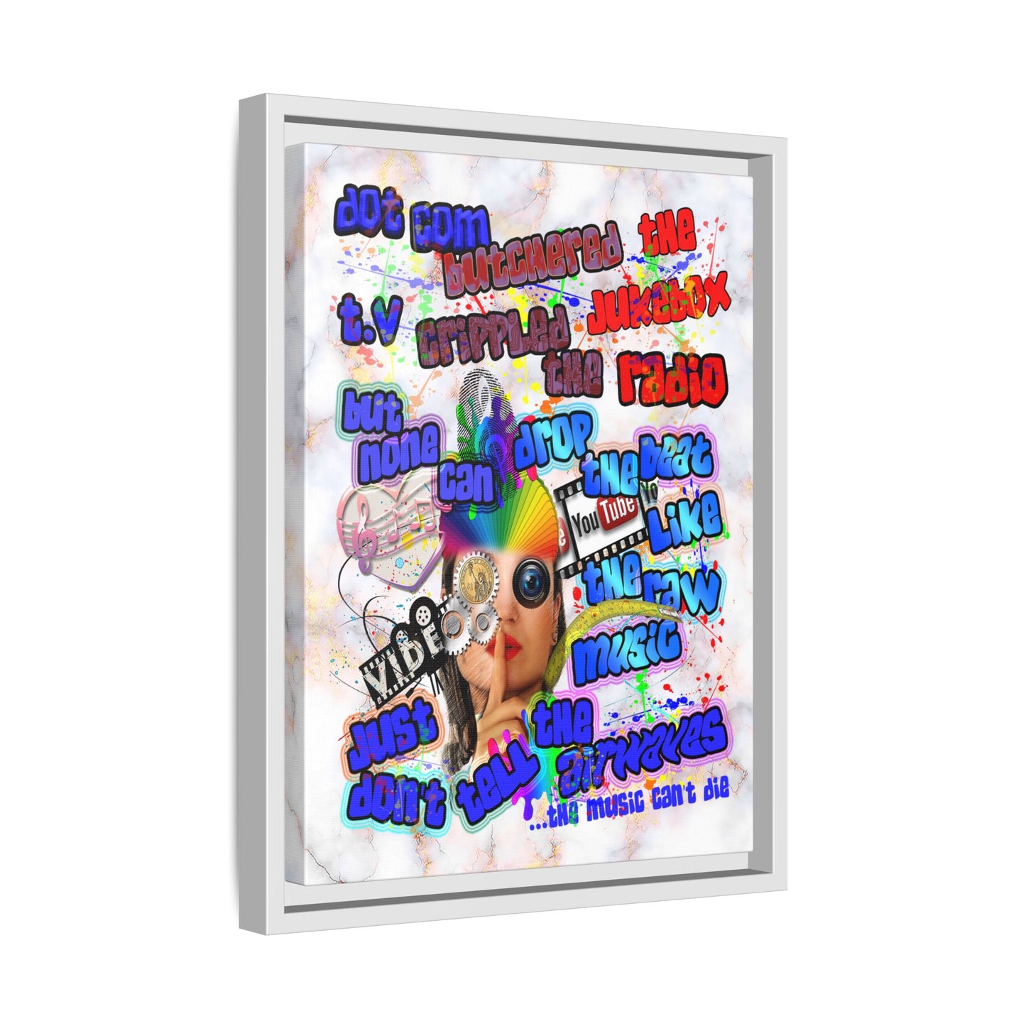 drop the beat - framed canvas art (white marble)