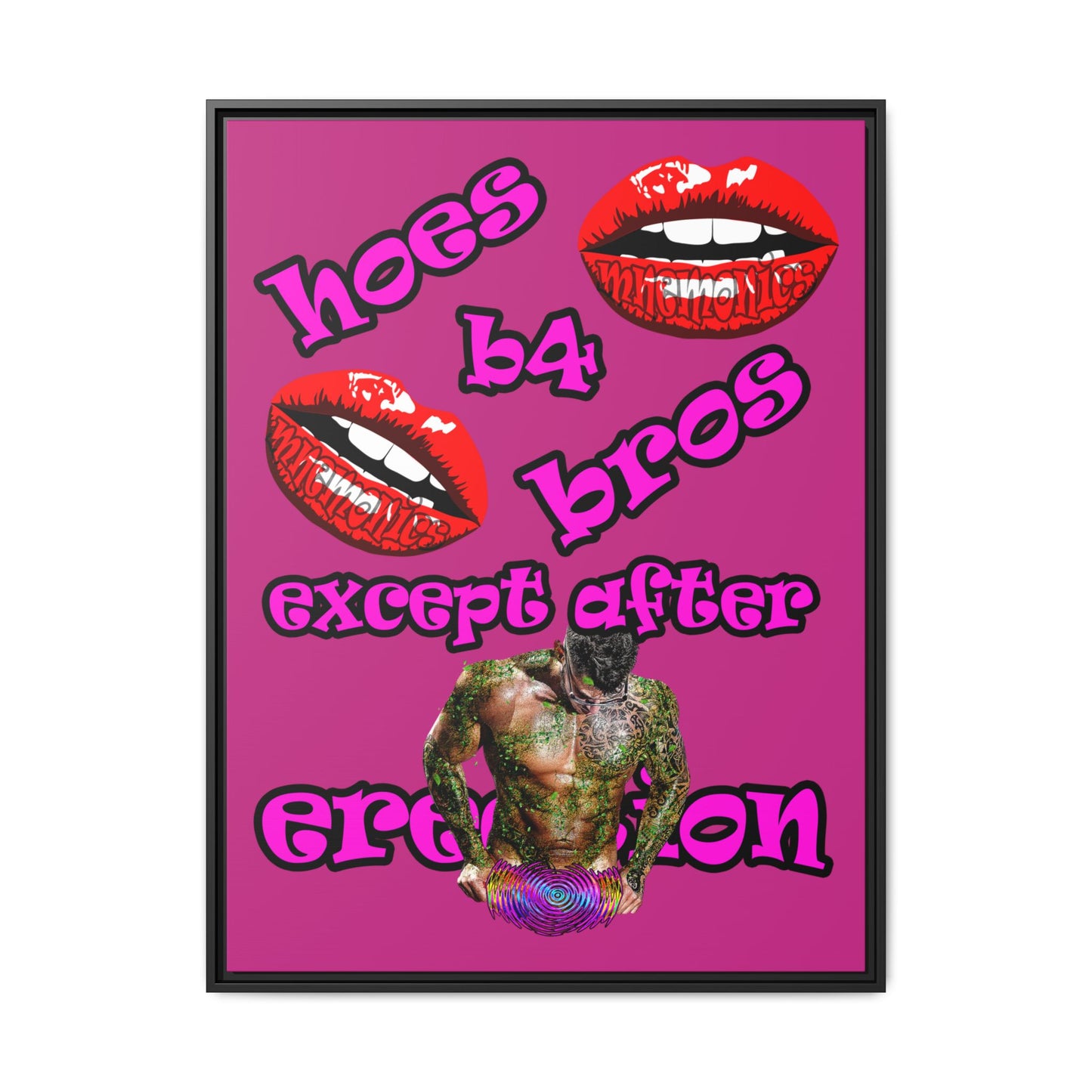 hoes b4 bros - framed canvas art (pink)