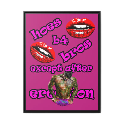 hoes b4 bros - framed canvas art (pink)