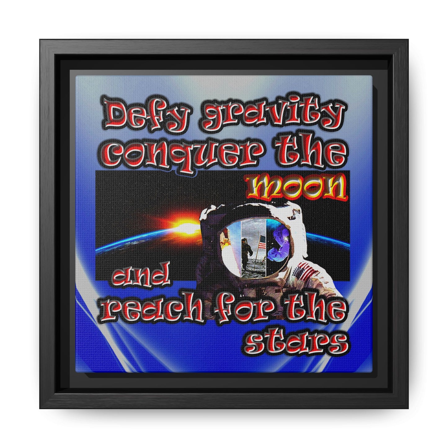 defy conquer reach - framed canvas art (blue-white wave)