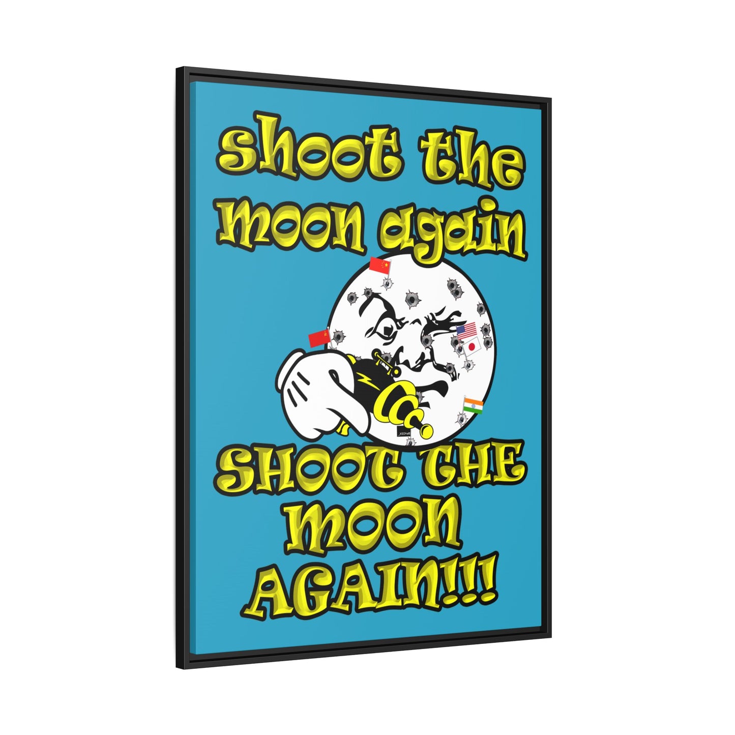 shoot the moon again - framed canvas art (turquoise)