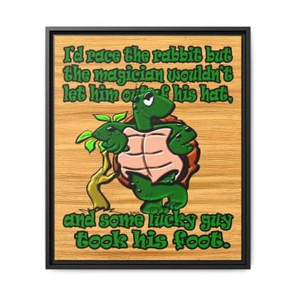 turtle race - framed canvas art (butterscotch wood finish)