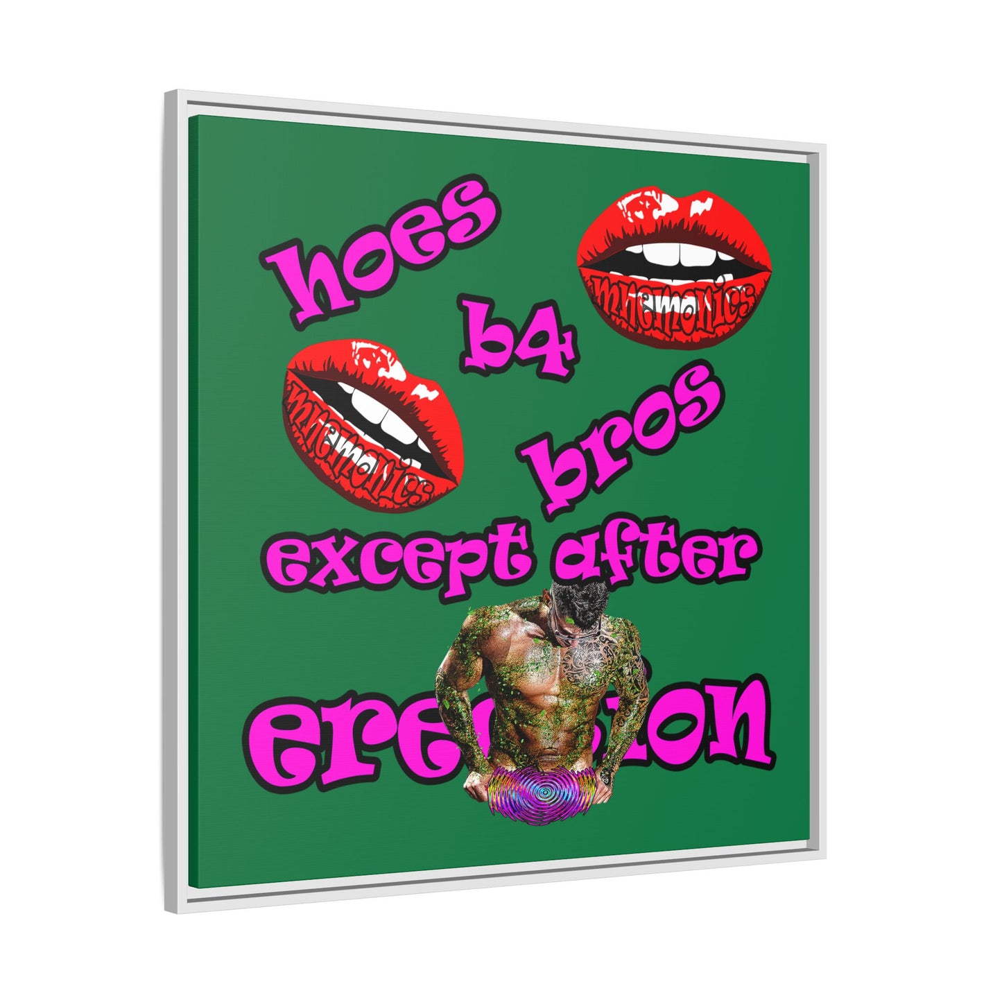 hoes b4 bros - framed canvas art (dark green)