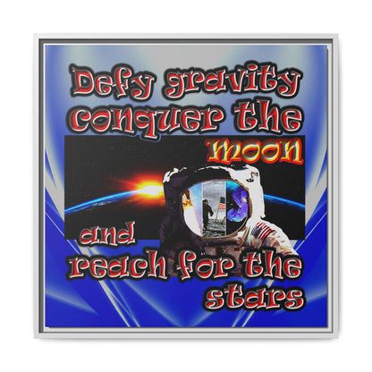 defy conquer reach - framed canvas art (blue-white wave)
