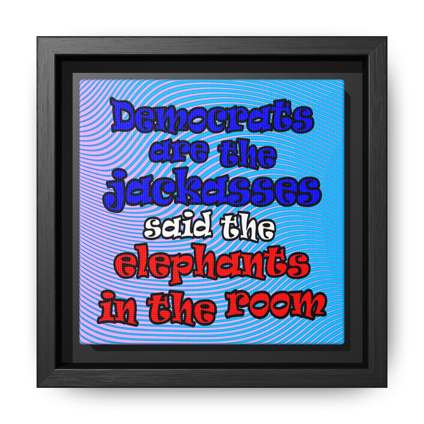 donkeys and elephants - framed canvas art (light blue-purple wave)