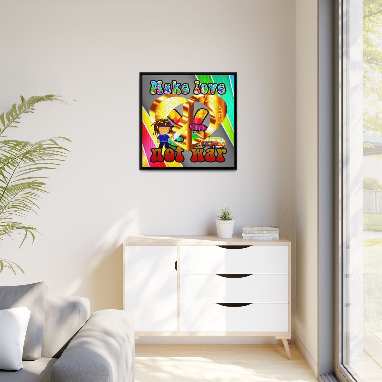 love peace - framed canvas art (rainbow split)