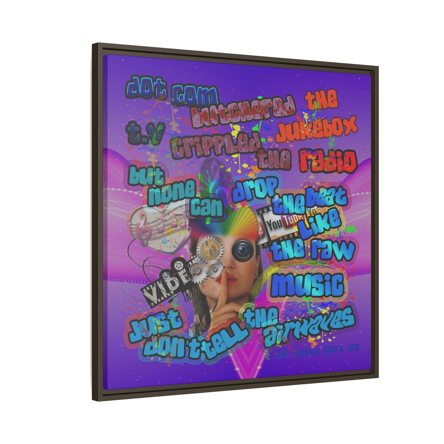drop the beat - framed canvas art (purple-pink wave)