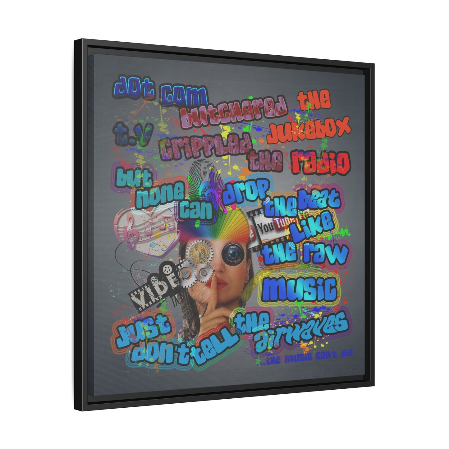 drop the beat - framed canvas art (grey-light grey)