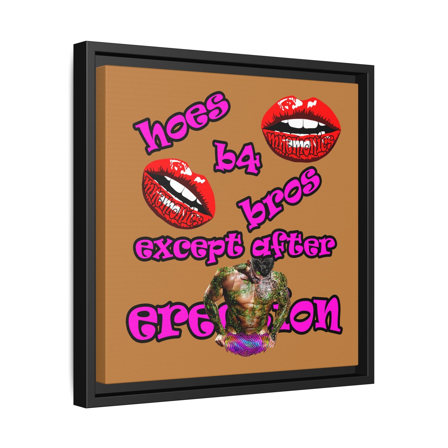 hoes b4 bros - framed canvas art (light brown)