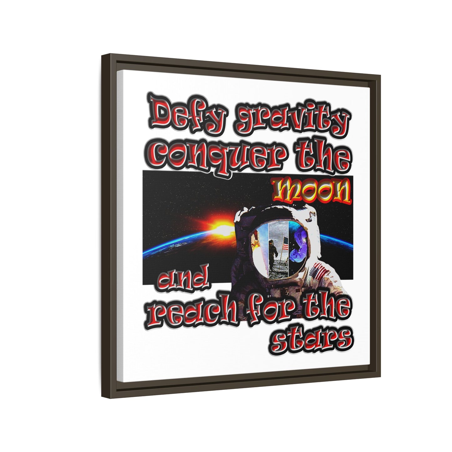 defy conquer reach - framed canvas art (white)