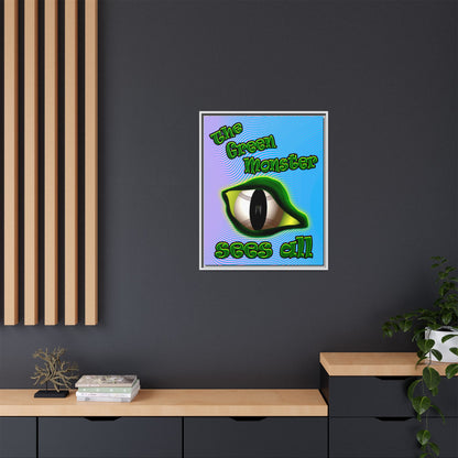 green monster - framed canvas art (light blue-purple wave)