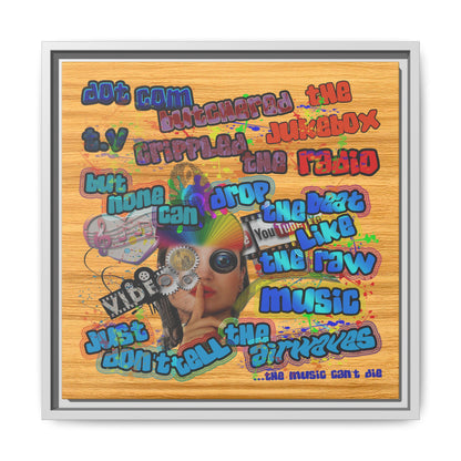 drop the beat - framed canvas art (butterscotch wood finish)
