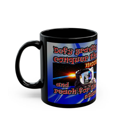 defy conquer reach - Black Mug (blue-white wave)