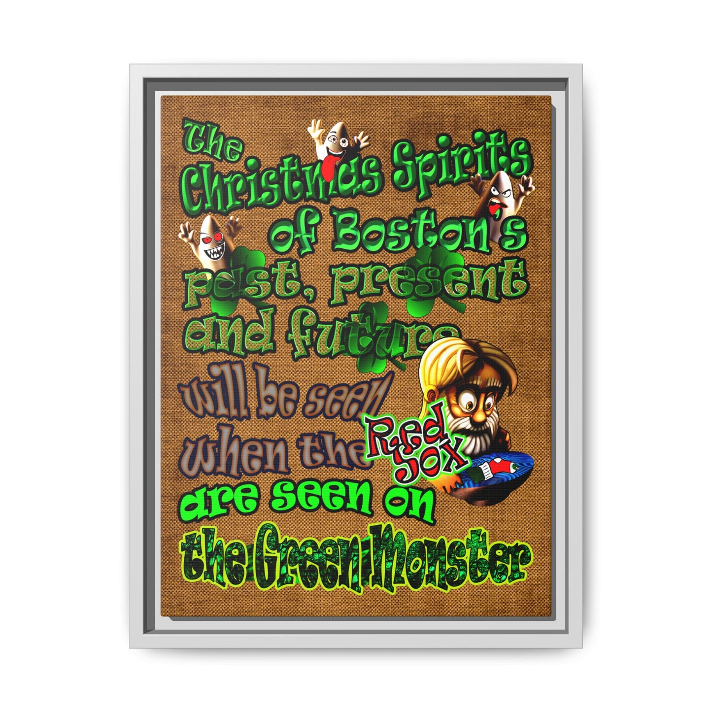 christmas spirits of boston - framed canvas art (brown papyrus)