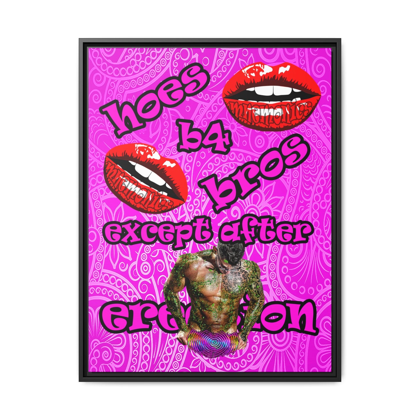 hoes b4 bros - framed canvas art (pink swirl)
