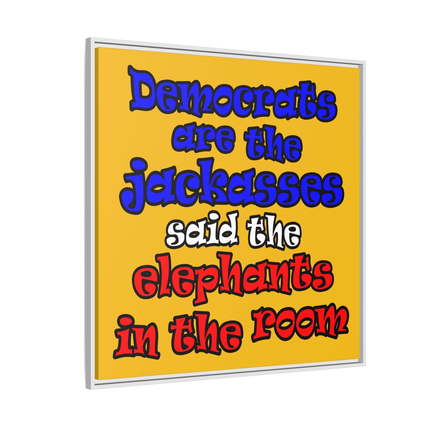 donkeys and elephants - framed canvas art (yellow)