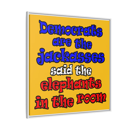 donkeys and elephants - framed canvas art (yellow)