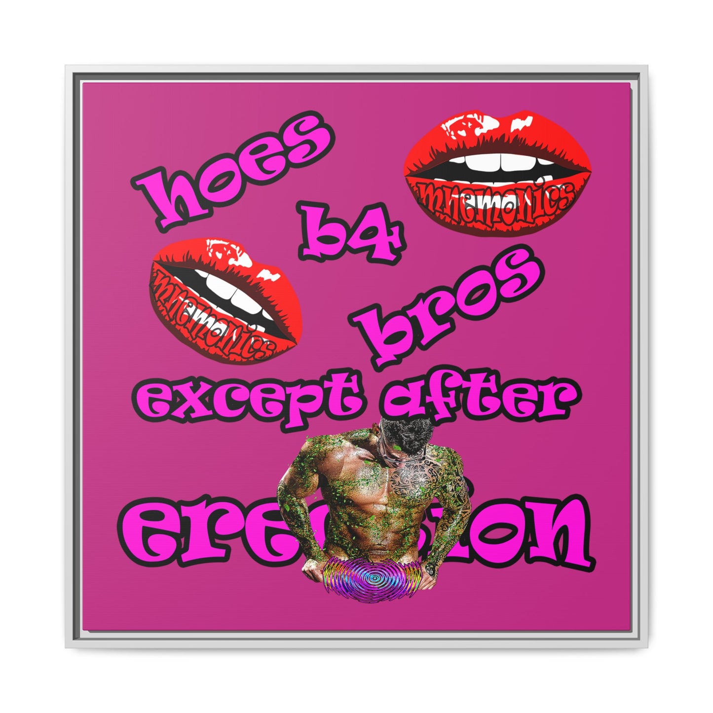 hoes b4 bros - framed canvas art (pink)