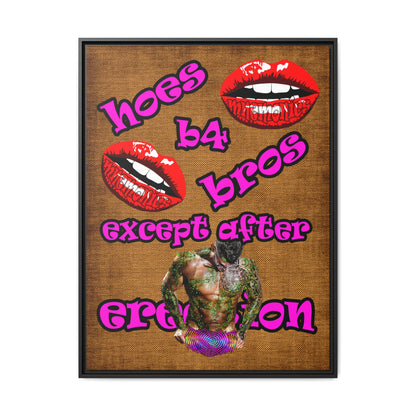 hoes b4 bros - framed canvas art (brown papyrus)