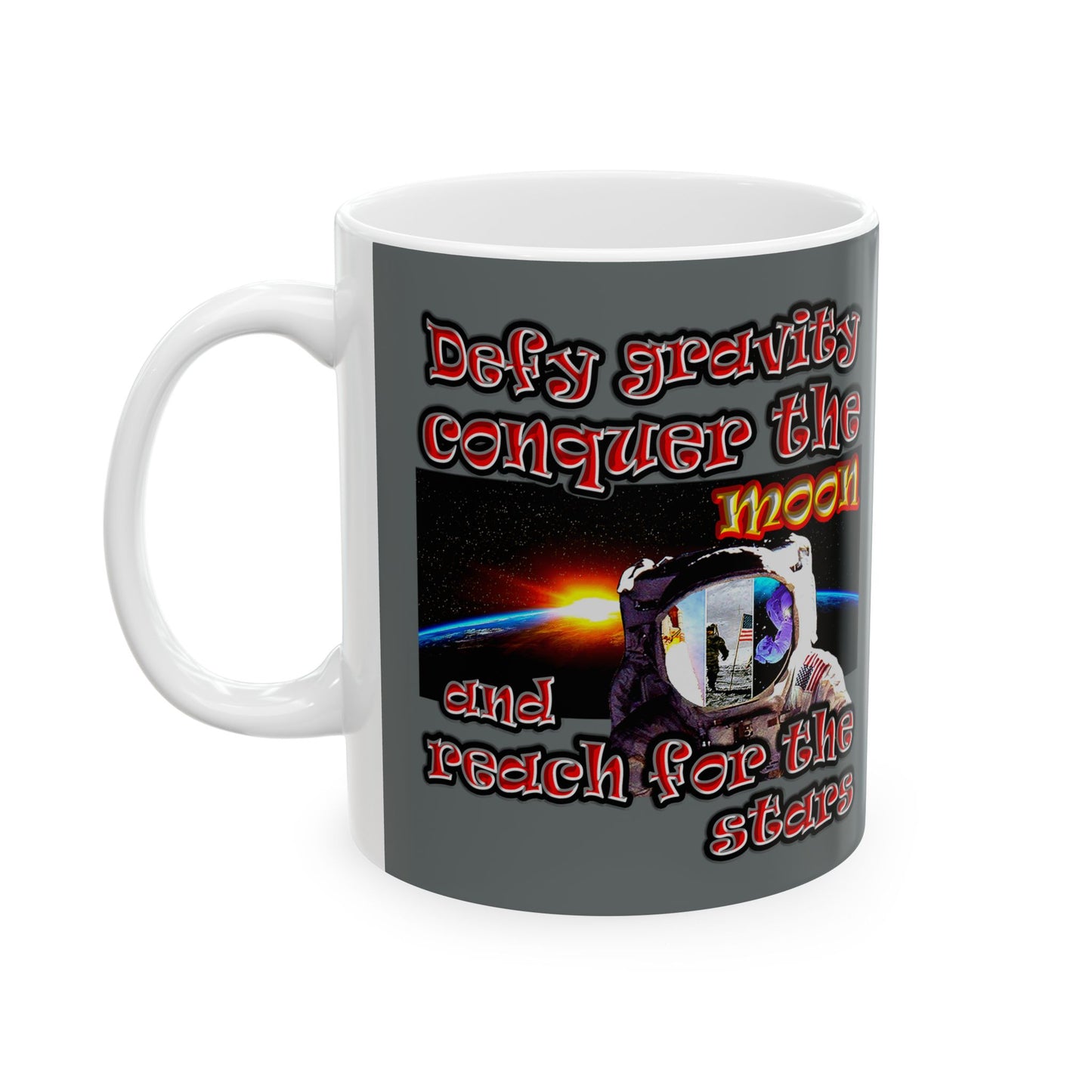 defy conquer reach - White Mug (dark grey)