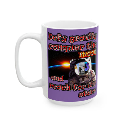 defy conquer reach - White Mug (light purple)