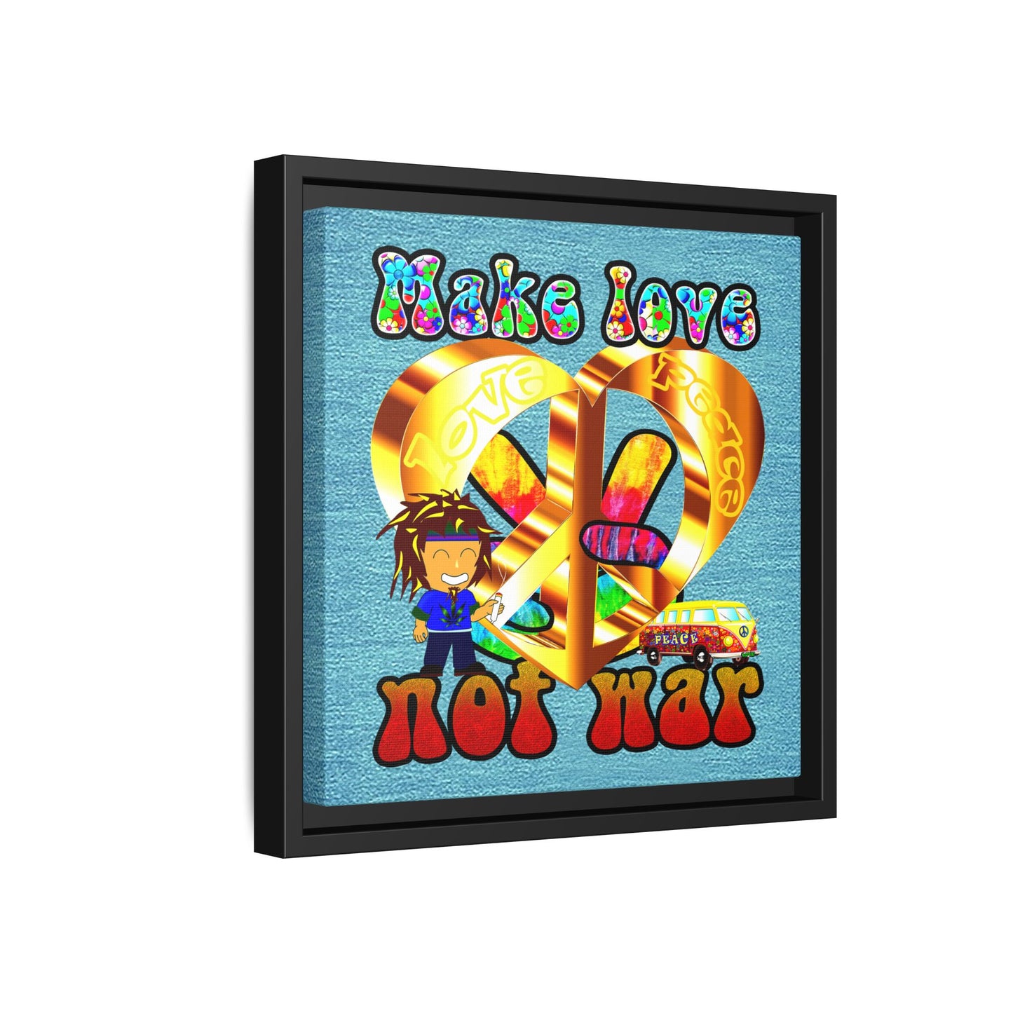 love peace - framed canvas art (faded blue)