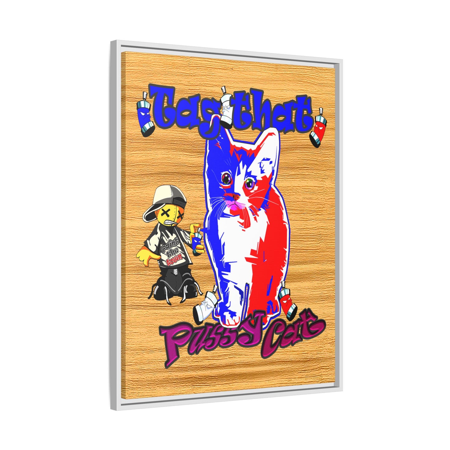 tag that - framed canvas art (butterscotch wood finish)