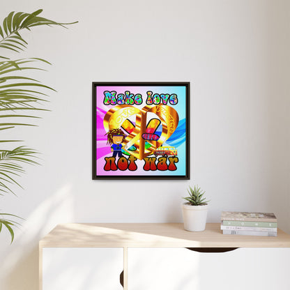 love peace - framed canvas art (light blue-pink wave)