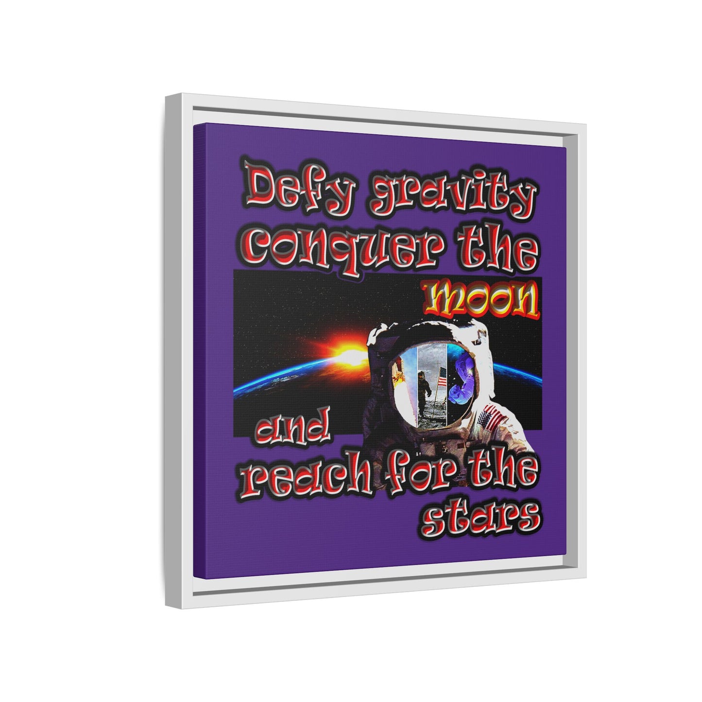 defy conquer reach - framed canvas art (purple)
